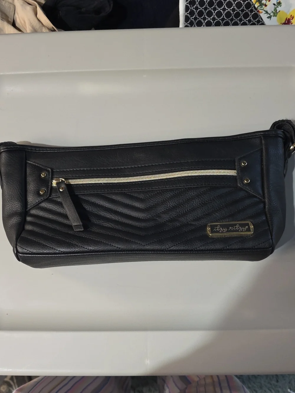 Itzy Ritzy Black Quilted Stroller Bag with Gold Accent Zipper